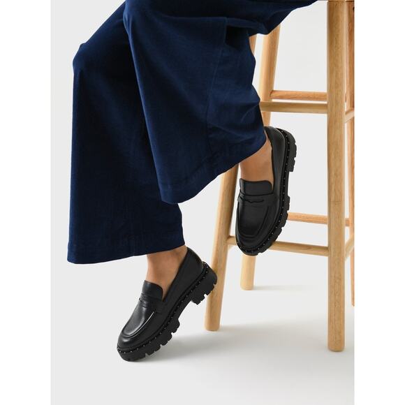 Schutz Christie Studs Chunky Lug Soles Black Leather Penny Loafer Sz 9.5 $168 - Picture 2 of 13